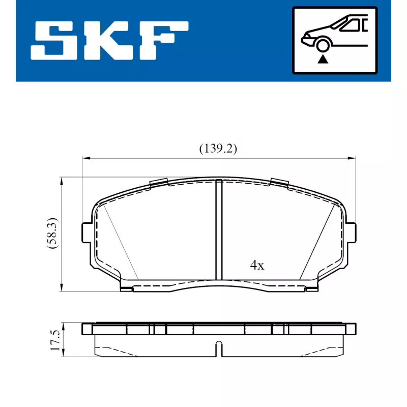 Jeu de 4 plaquettes de frein avant SKF VKBP 80612 A - Visuel 1