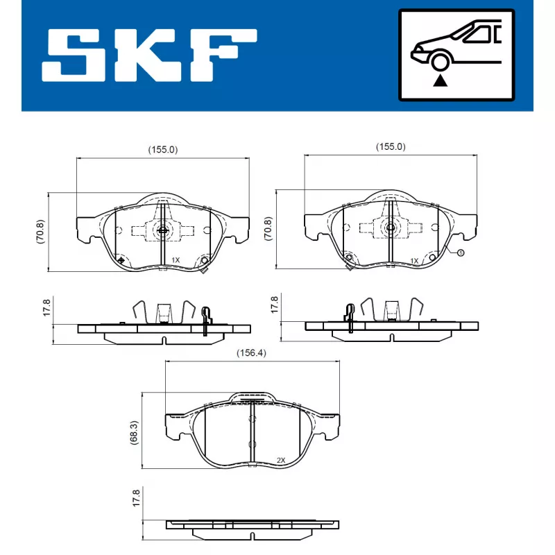 Jeu de 4 plaquettes de frein avant SKF VKBP 81086 A - Visuel 1