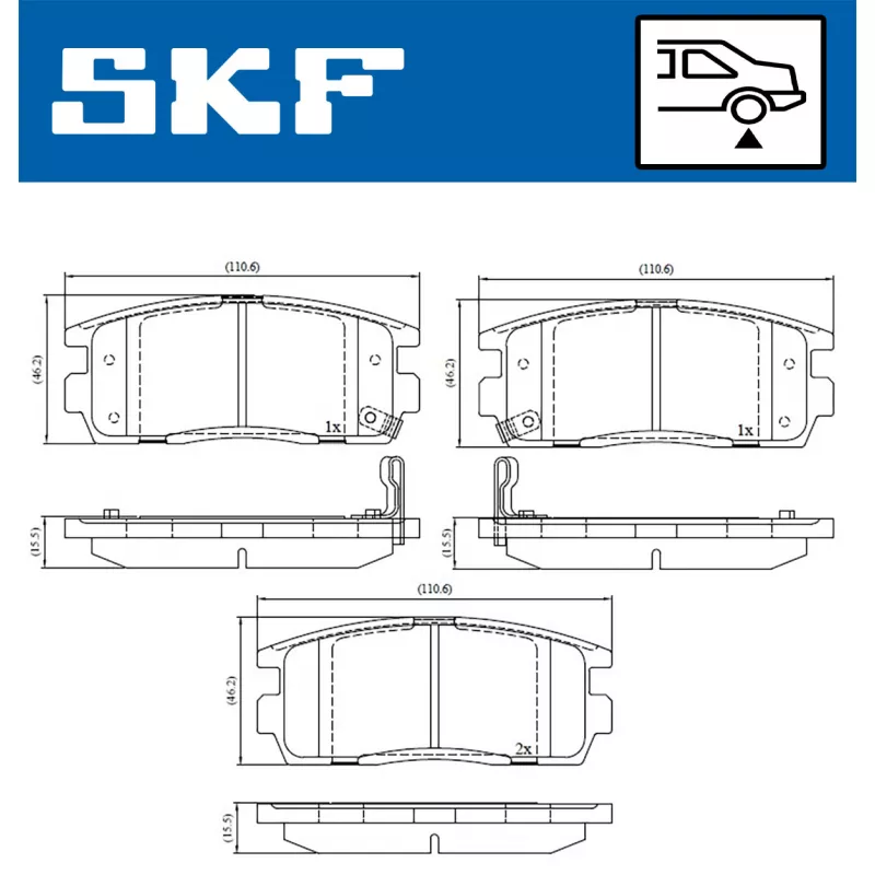 Jeu de 4 plaquettes de frein arrière SKF VKBP 90556 A - Visuel 1