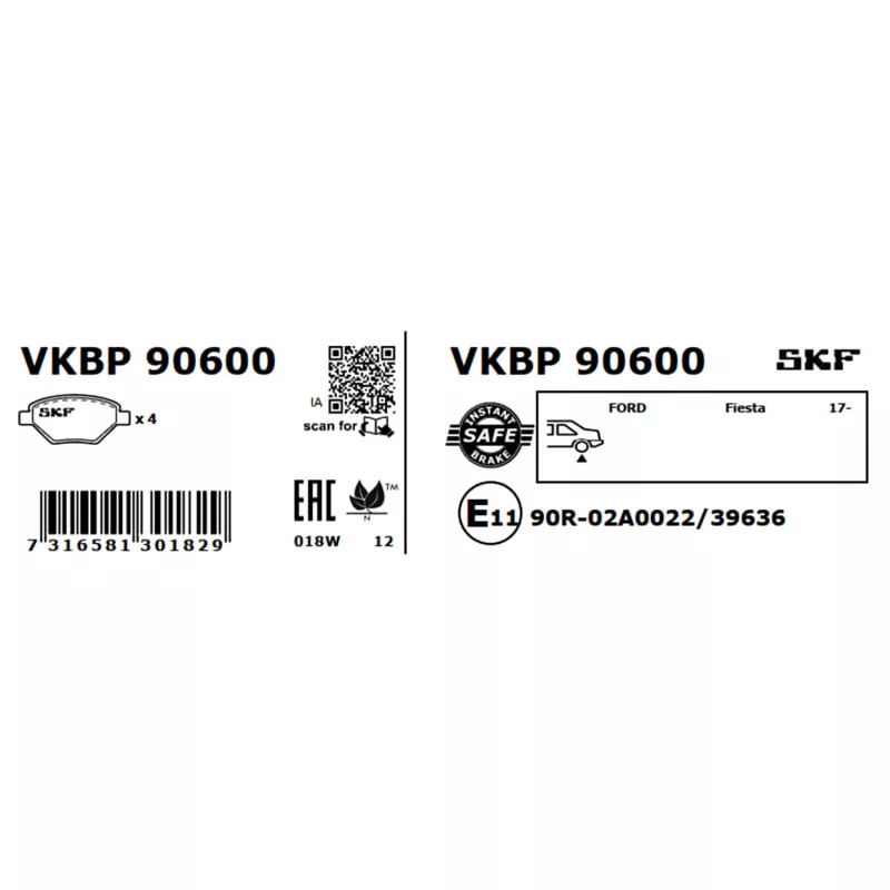 Jeu de 4 plaquettes de frein arrière SKF VKBP 90600 - Visuel 2