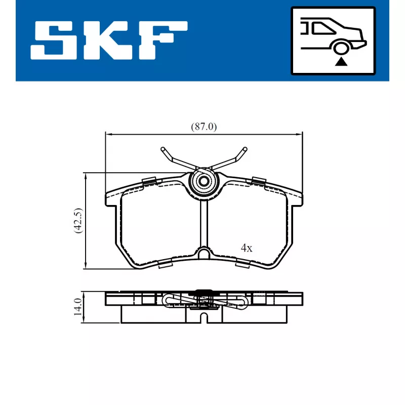 Jeu de 4 plaquettes de frein arrière SKF VKBP 90730 - Visuel 1
