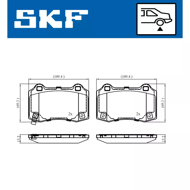 Jeu de 4 plaquettes de frein arrière SKF VKBP 90849 A - Visuel 1
