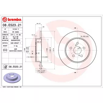 BREMBO 08.E523.21 - Jeu de 2 disques de frein arrière