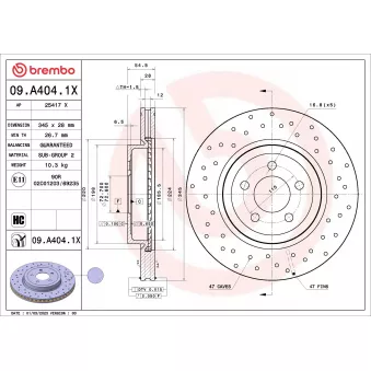 BREMBO 09.A404.1X - Jeu de 2 disques de frein avant