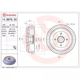 Tambour de frein BREMBO 14.B976.50