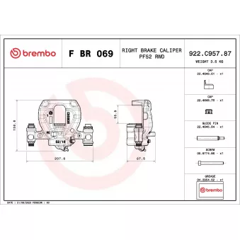 Étrier de frein BREMBO F BR 069 pour MERCEDES-BENZ SPRINTER 214 CDI RWD - 143cv