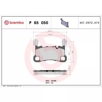 Jeu de 4 plaquettes de frein arrière BREMBO OEM 9Y0698451K