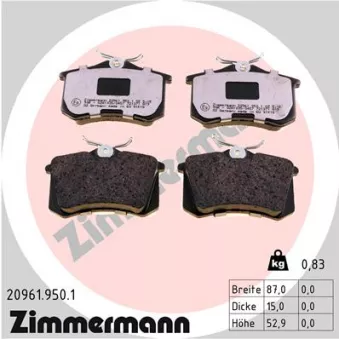 Jeu de 4 plaquettes de frein arrière ZIMMERMANN OEM 8E0698451A