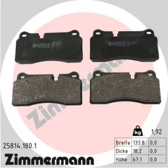 Jeu de 4 plaquettes de frein arrière ZIMMERMANN OEM 34218009753