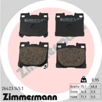 Jeu de 4 plaquettes de frein arrière ZIMMERMANN 26423.145.1 pour TOYOTA YARIS 1.6 GR 4WD - 261cv