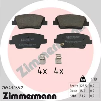 Jeu de 4 plaquettes de frein arrière ZIMMERMANN OEM 58302ARA50