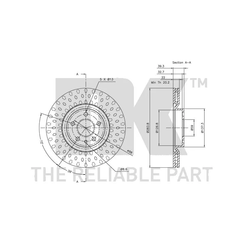 Jeu de 2 disques de frein avant NK 201019 - Visuel 2