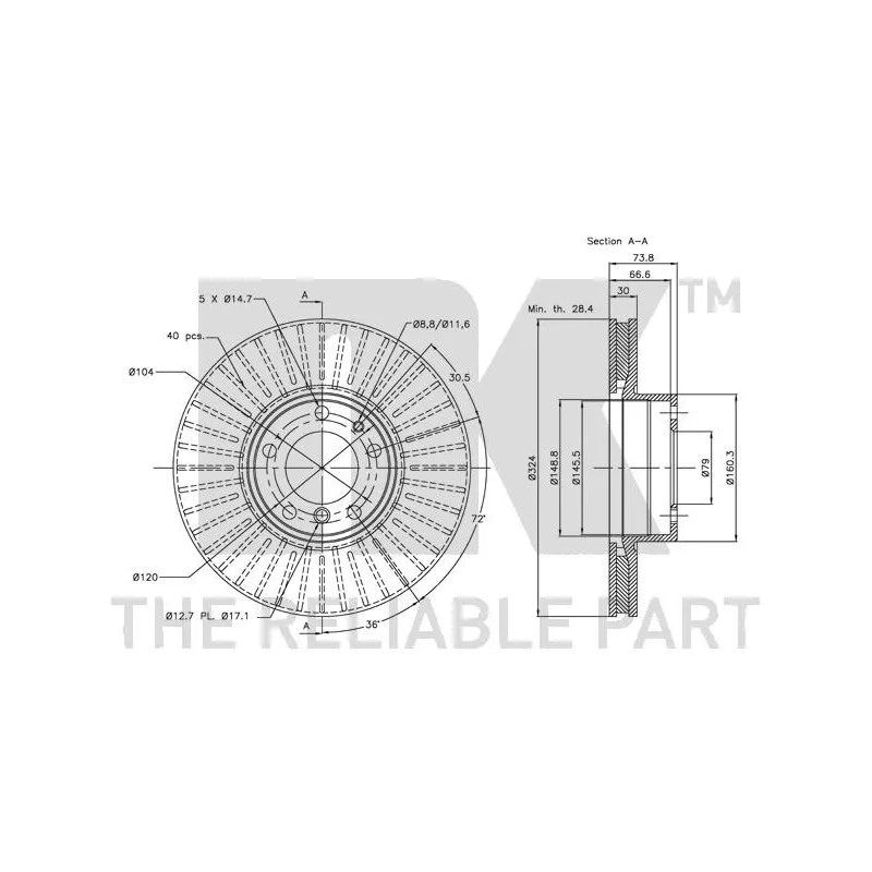 Jeu de 2 disques de frein avant NK 201544 - Visuel 2