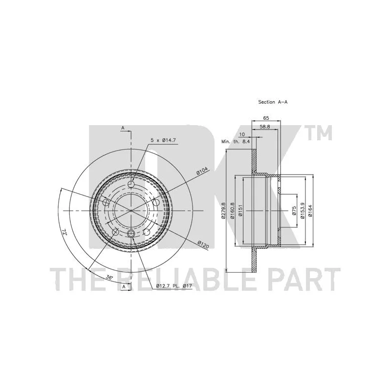 Jeu de 2 disques de frein arrière NK 201557 - Visuel 2