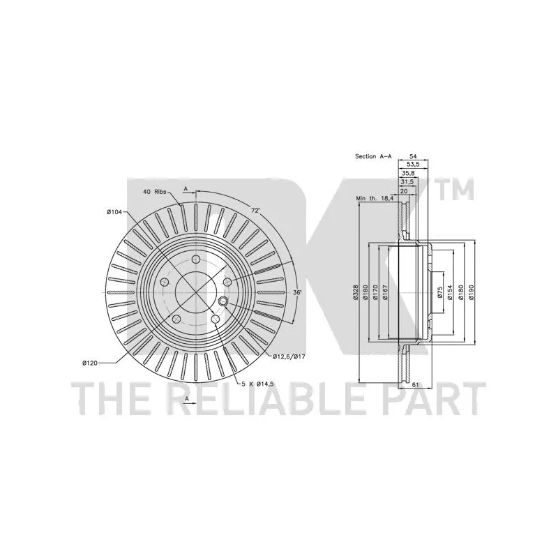 Disque de frein arrière gauche NK 201562 - Visuel 2