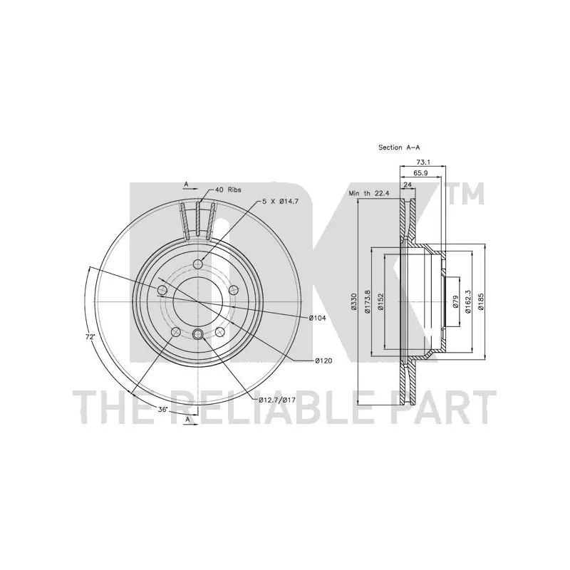 Jeu de 2 disques de frein avant NK 201568 - Visuel 2