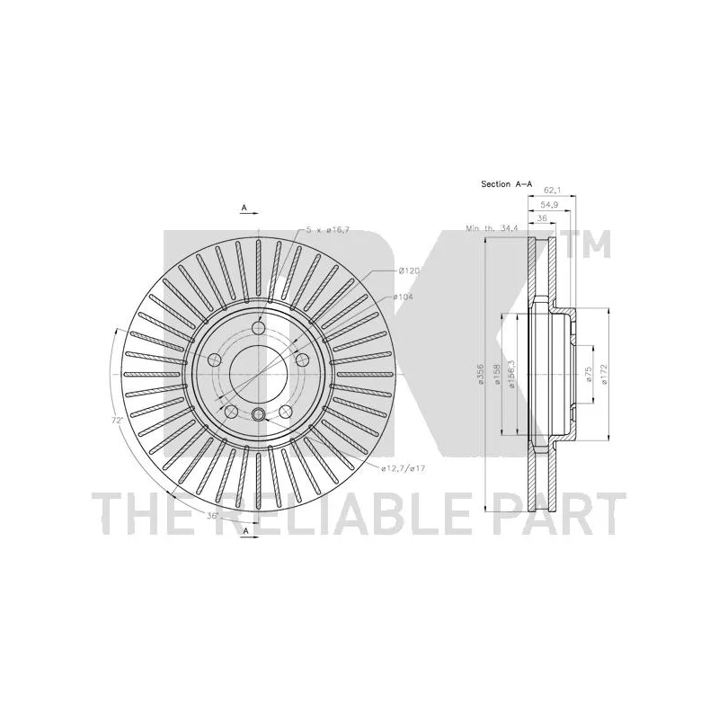 Jeu de 2 disques de frein avant NK 201584 - Visuel 2
