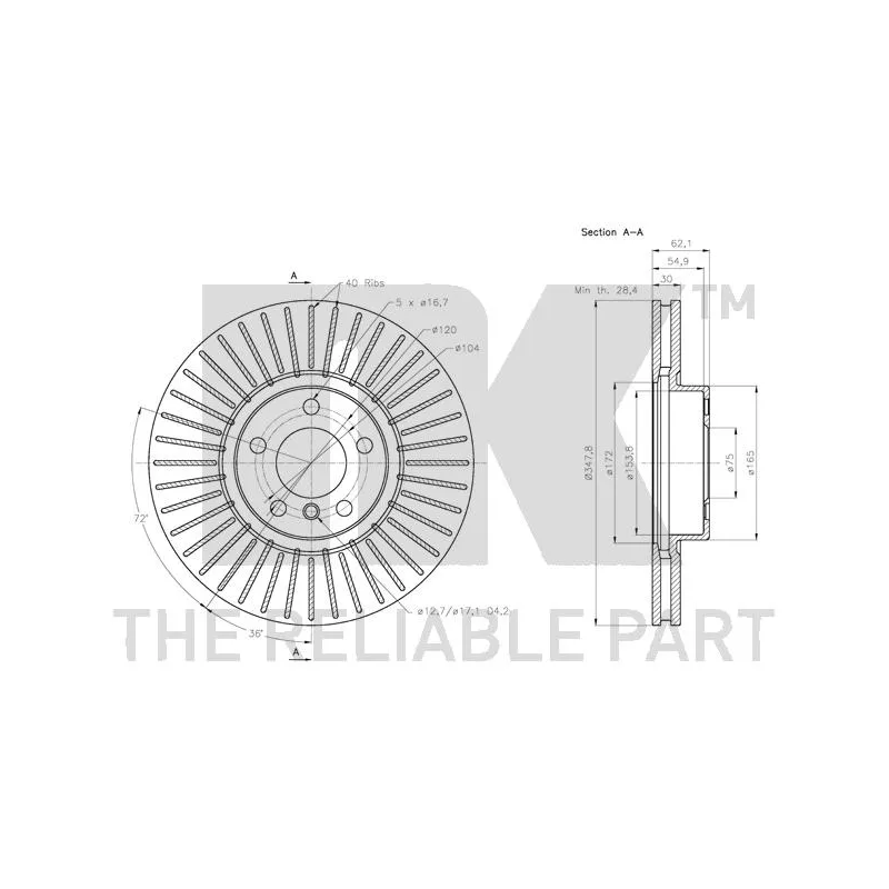 Jeu de 2 disques de frein avant NK 201587 - Visuel 2