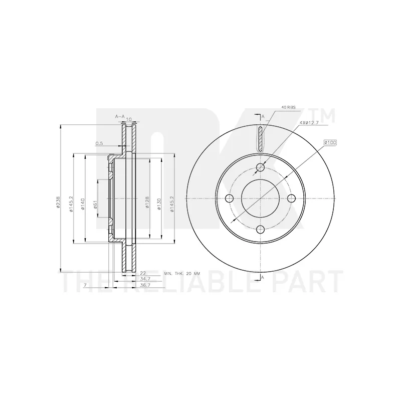 Jeu de 2 disques de frein avant NK 202282 - Visuel 2