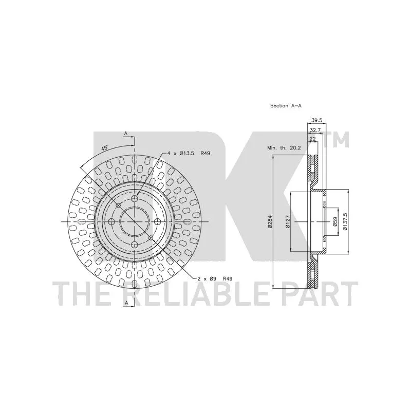 Jeu de 2 disques de frein avant NK 202327 - Visuel 2