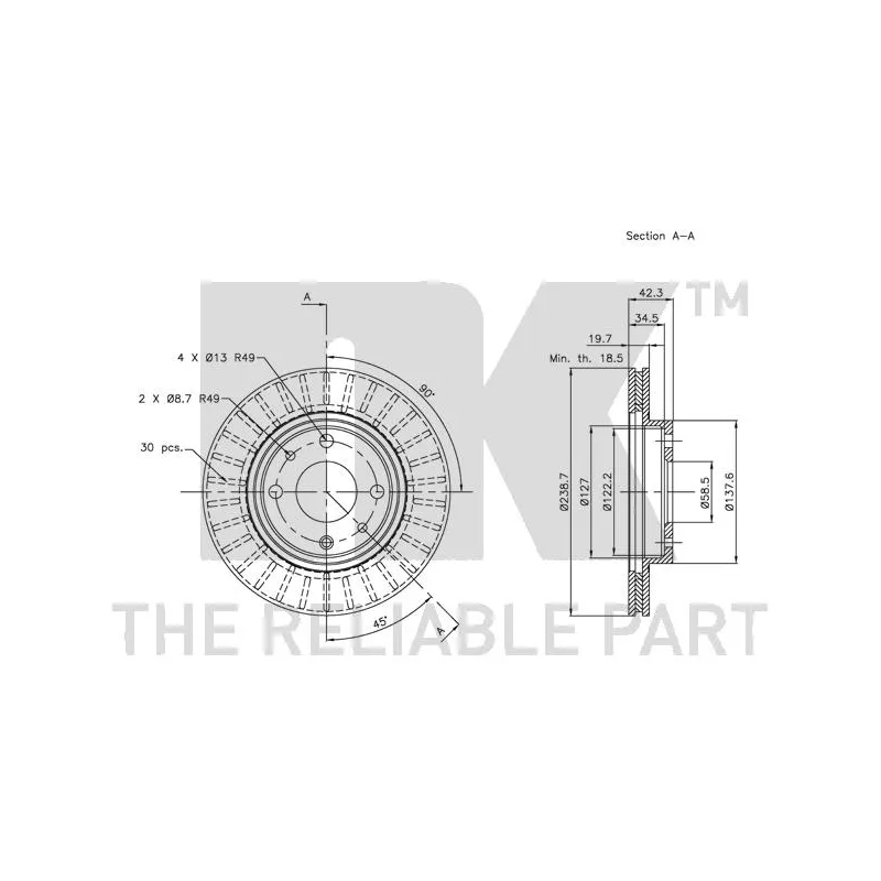 Jeu de 2 disques de frein avant NK 202341 - Visuel 2