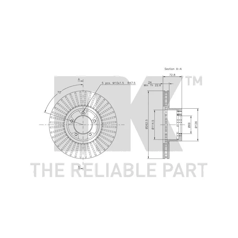 Jeu de 2 disques de frein avant NK 202511 - Visuel 1