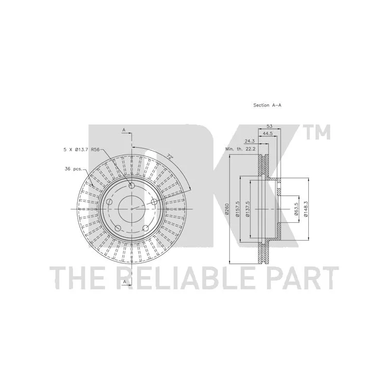 Jeu de 2 disques de frein avant NK 202521 - Visuel 2
