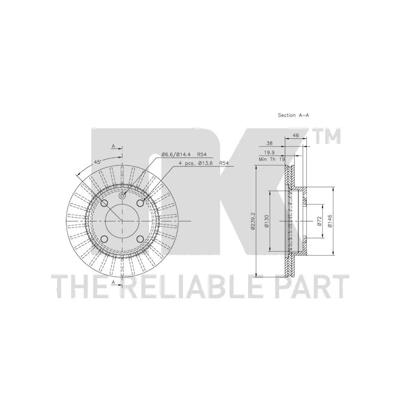 Jeu de 2 disques de frein avant NK 202525 - Visuel 1