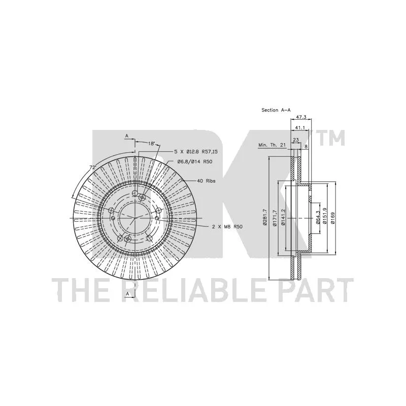 Jeu de 2 disques de frein avant NK 202626 - Visuel 2