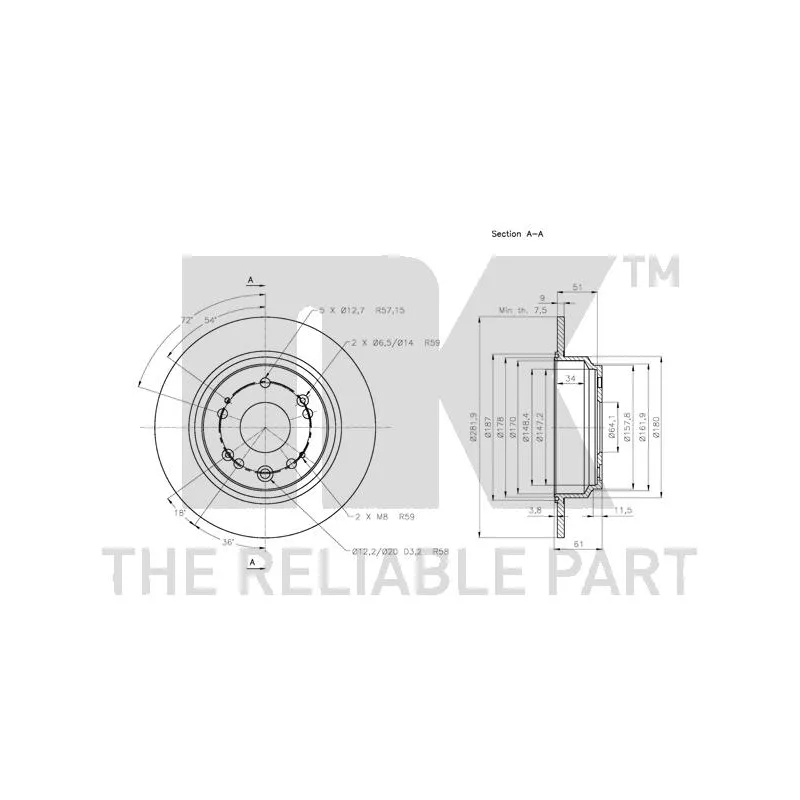 Jeu de 2 disques de frein arrière NK 202645 - Visuel 2
