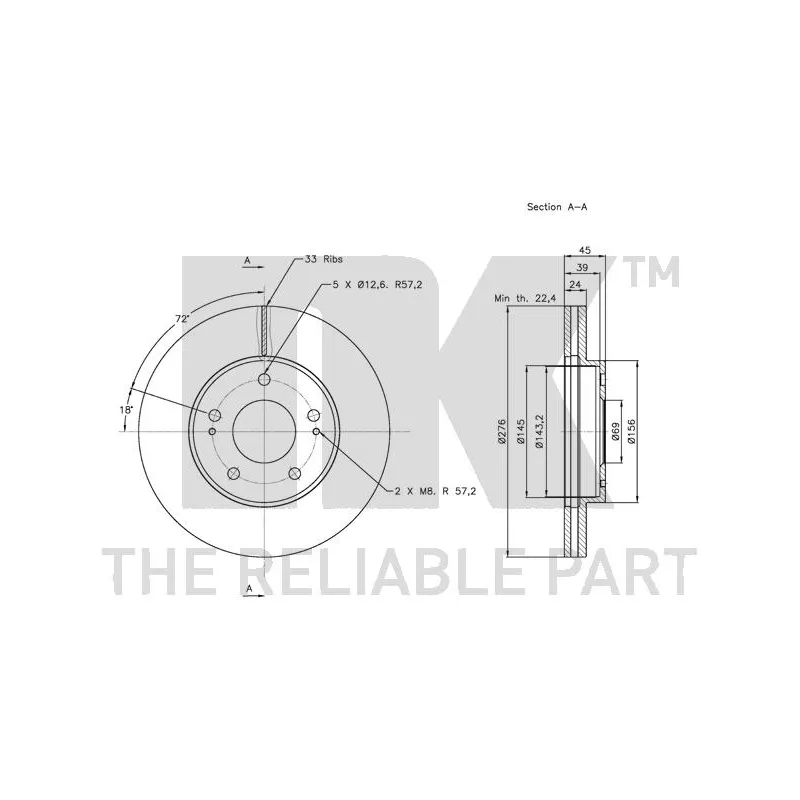 Jeu de 2 disques de frein avant NK 203034 - Visuel 2