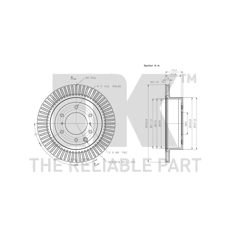 Jeu de 2 disques de frein arrière NK 203056 - Visuel 2