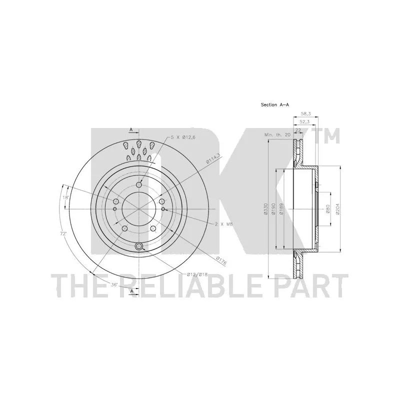 Jeu de 2 disques de frein arrière NK 203081 - Visuel 2