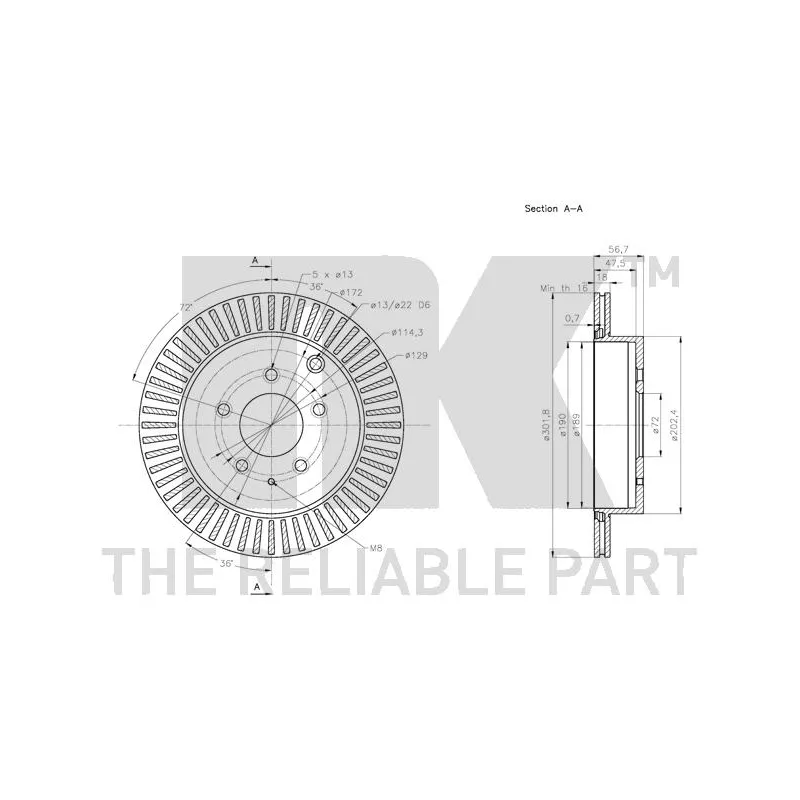 Jeu de 2 disques de frein arrière NK 203276 - Visuel 2
