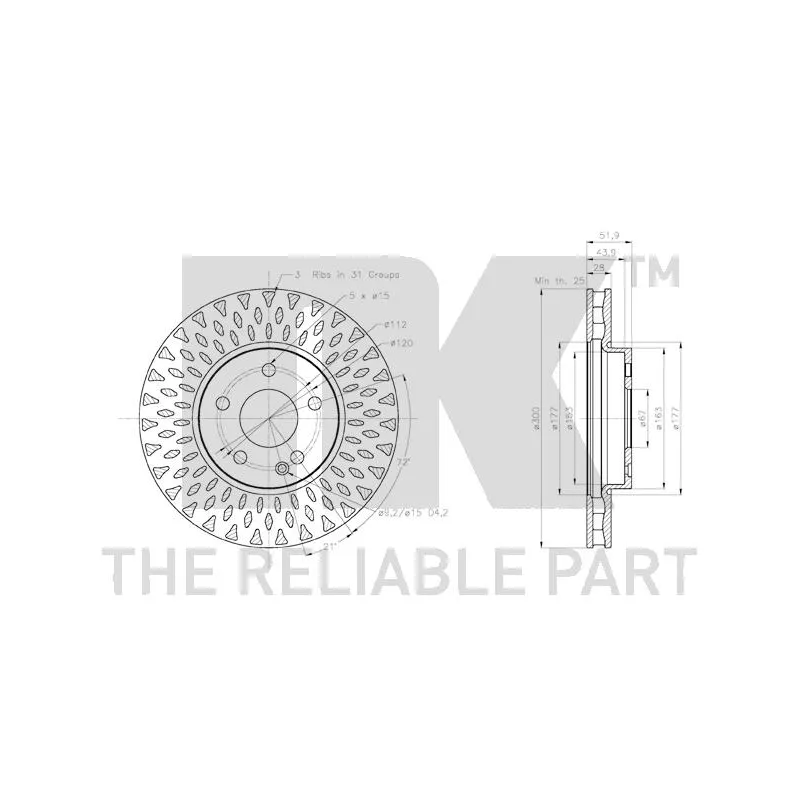 Jeu de 2 disques de frein avant NK 2033136 - Visuel 2