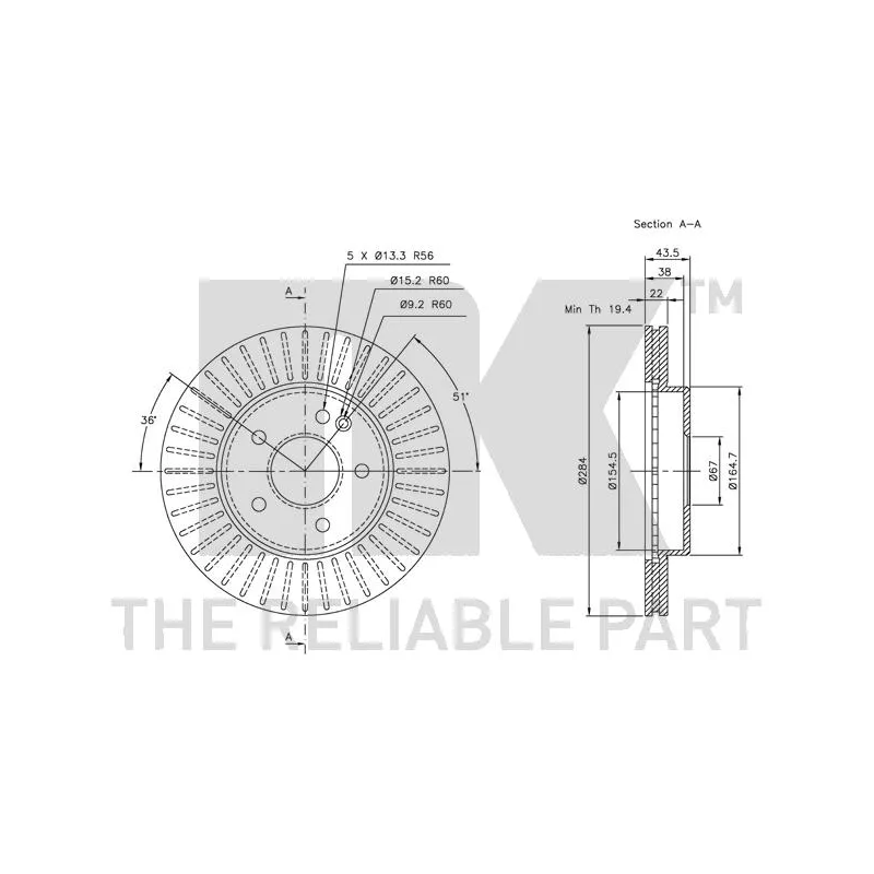 Jeu de 2 disques de frein avant NK 203317 - Visuel 2