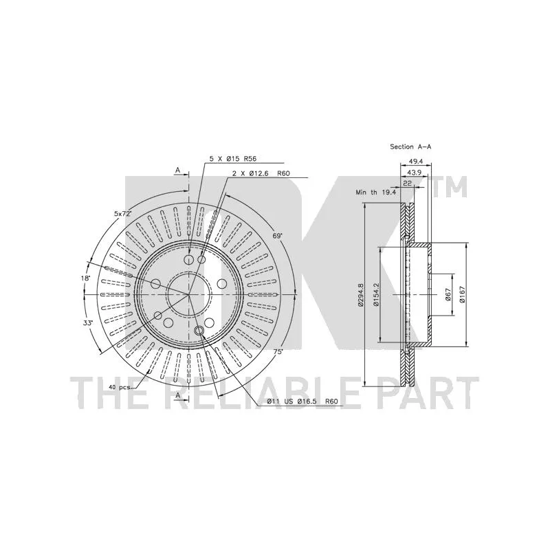 Jeu de 2 disques de frein avant NK 203328 - Visuel 2