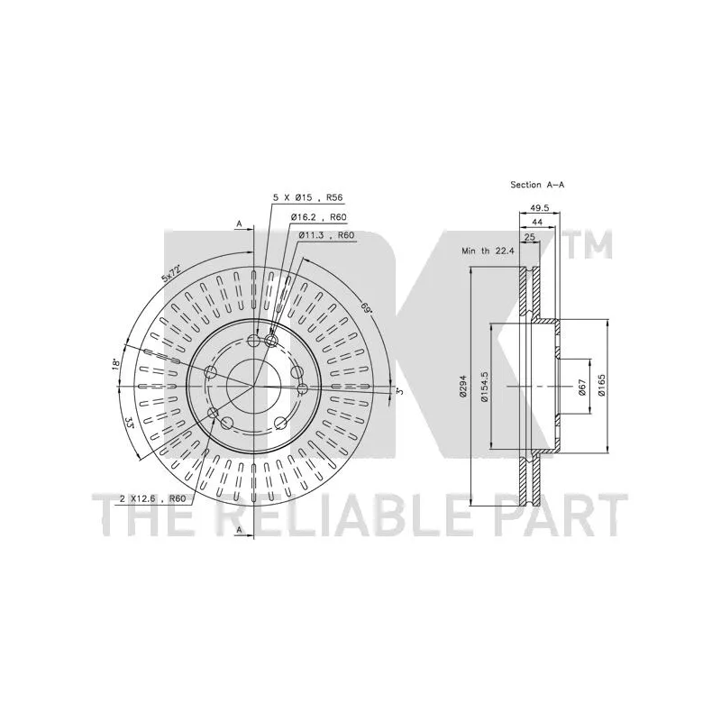 Jeu de 2 disques de frein avant NK 203338 - Visuel 2