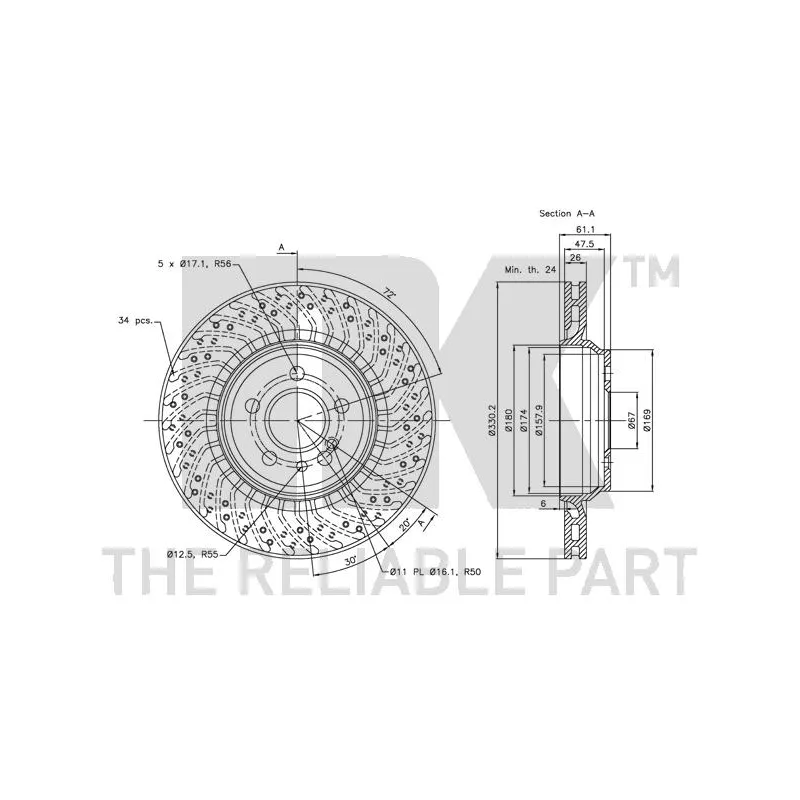 Jeu de 2 disques de frein arrière NK 203385 - Visuel 2