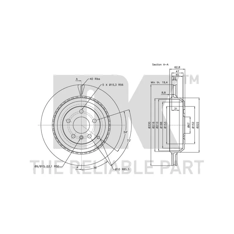 Jeu de 2 disques de frein arrière NK 203394 - Visuel 2
