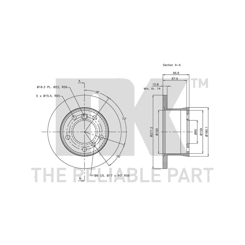 Jeu de 2 disques de frein arrière NK 203396 - Visuel 2