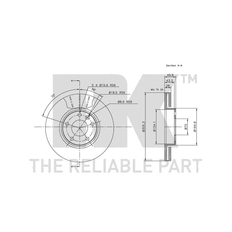 Jeu de 2 disques de frein avant NK 203639 - Visuel 2