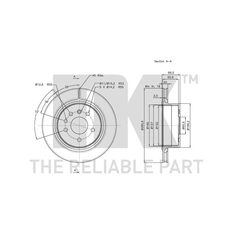 Jeu de 2 disques de frein arrière NK 203657 - Visuel 2