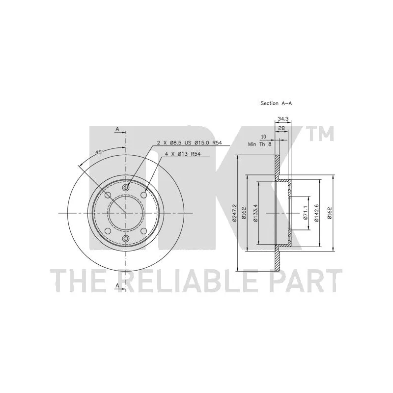 Jeu de 2 disques de frein arrière NK 203716 - Visuel 2