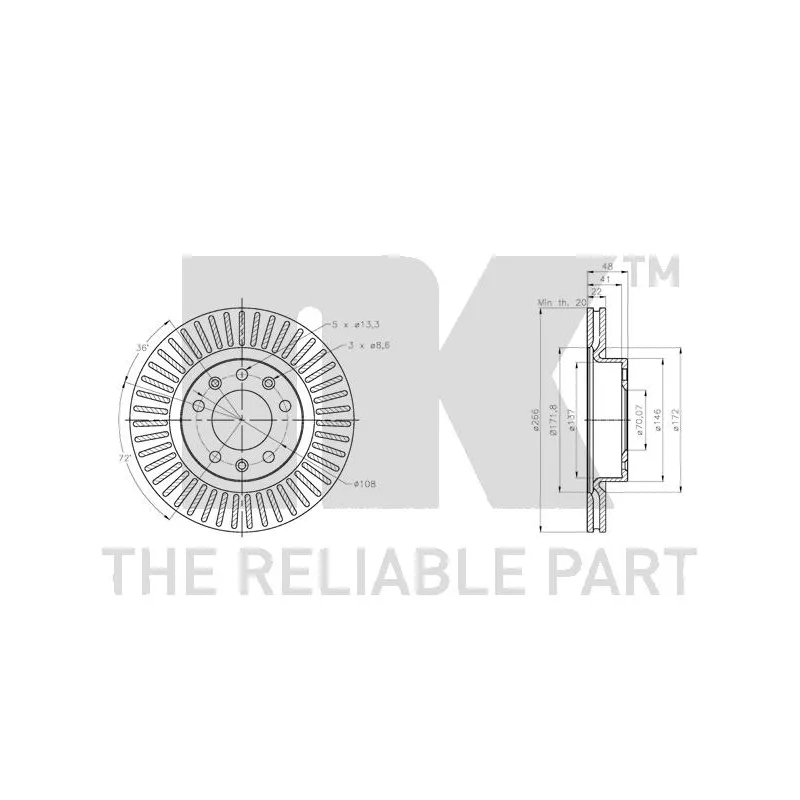 Jeu de 2 disques de frein avant NK 203746 - Visuel 2