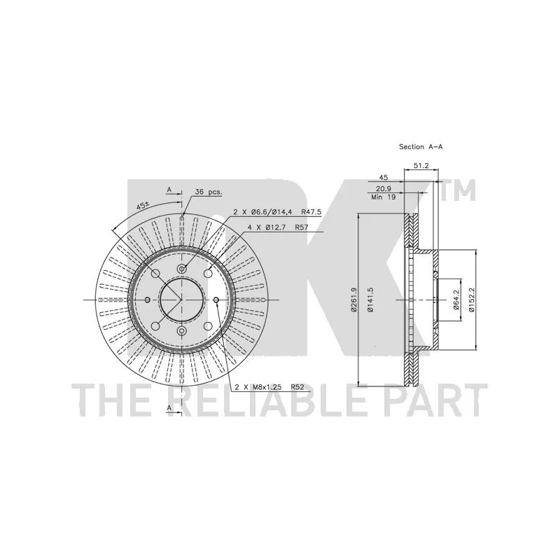 Jeu de 2 disques de frein avant NK 204009 - Visuel 2