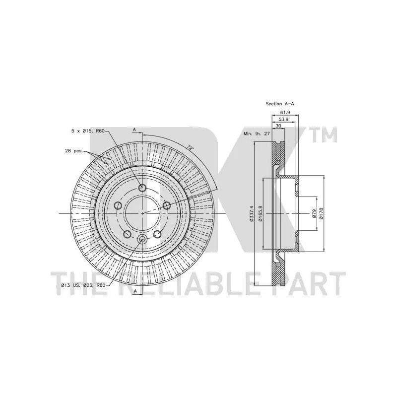 Jeu de 2 disques de frein avant NK 204027 - Visuel 2