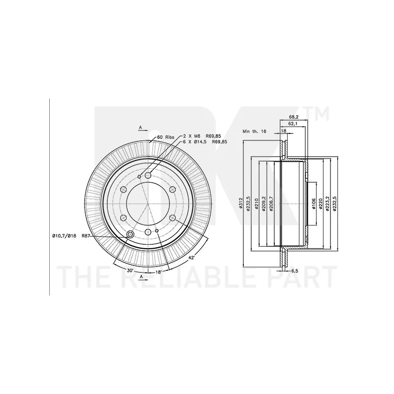 Jeu de 2 disques de frein arrière NK 2045101 - Visuel 2