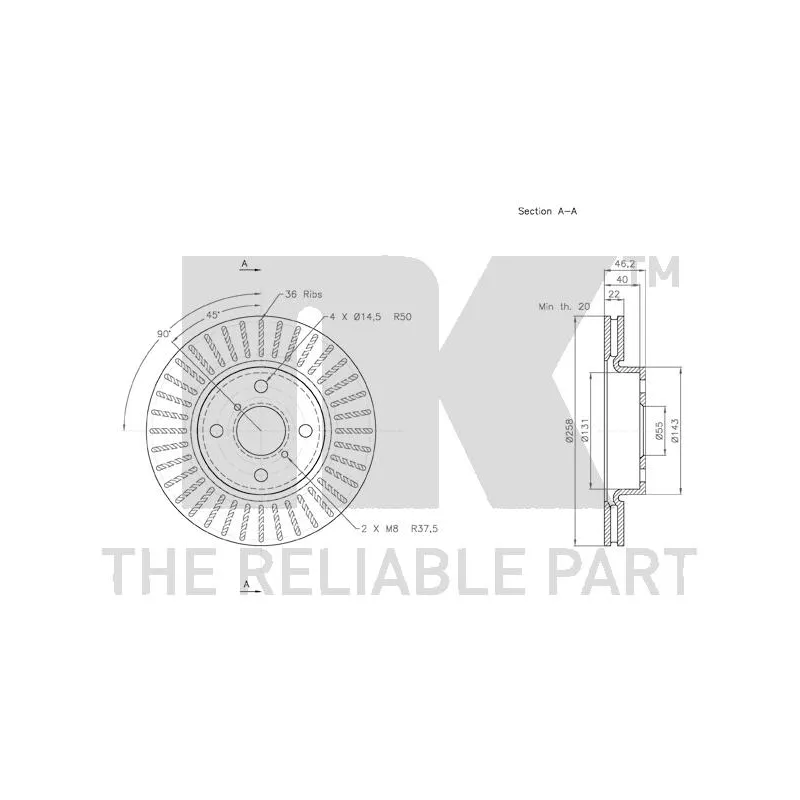 Jeu de 2 disques de frein avant NK 2045115 - Visuel 2