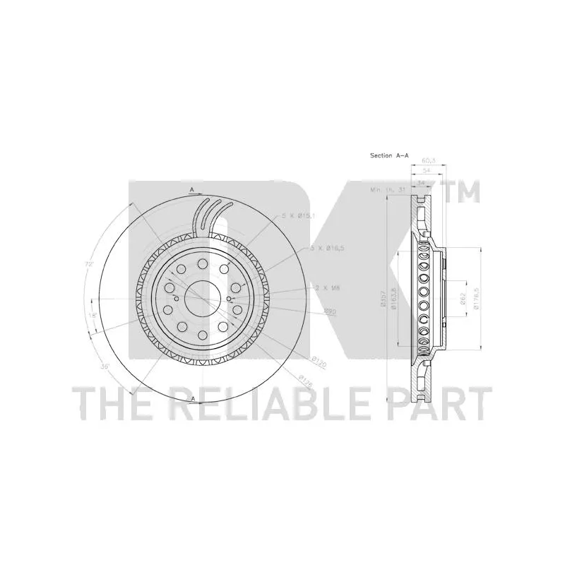 Disque de frein avant droit NK 2045147 - Visuel 2